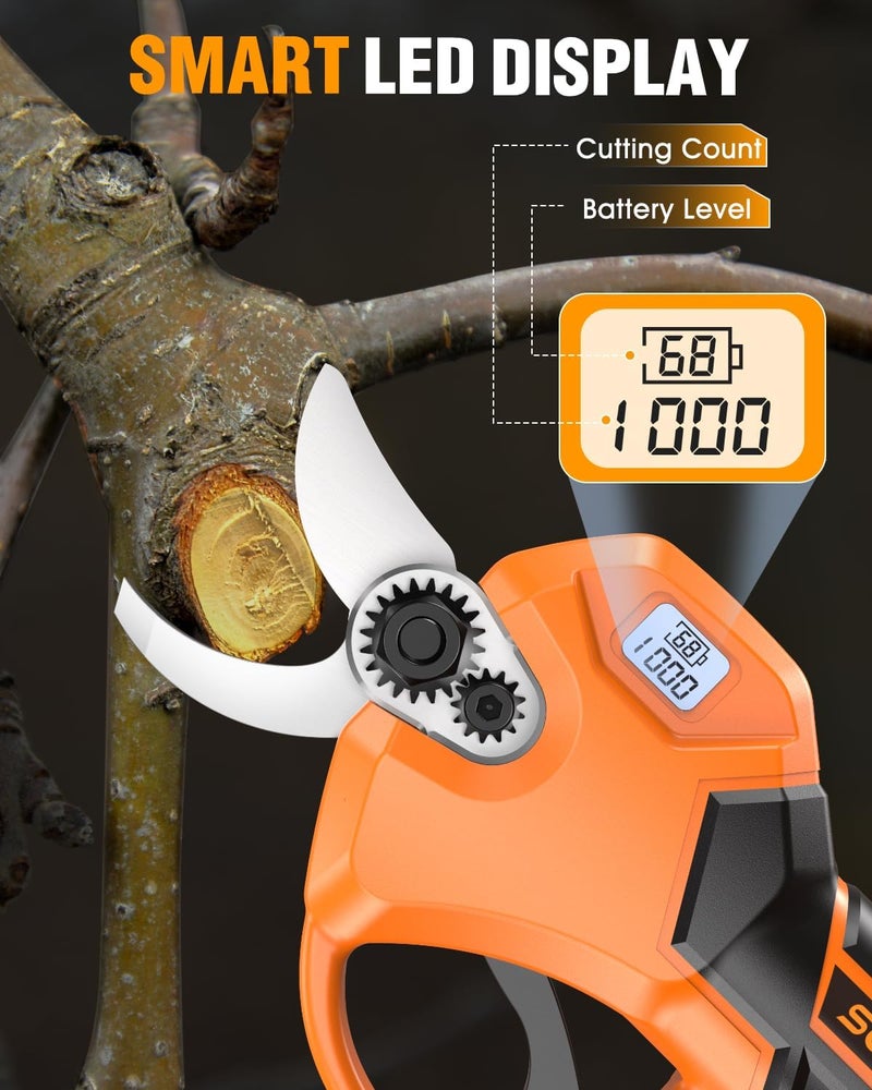 SOARFLY Upgraded Electric Pruning Shears, 1.5'' Cutting Diameter, Brushless Motor Cordless Pruner with LCD Display, 2 x 2000mAh Batteries & Extra SK5 Blades for Garden, Orchard & Branches - Image 5